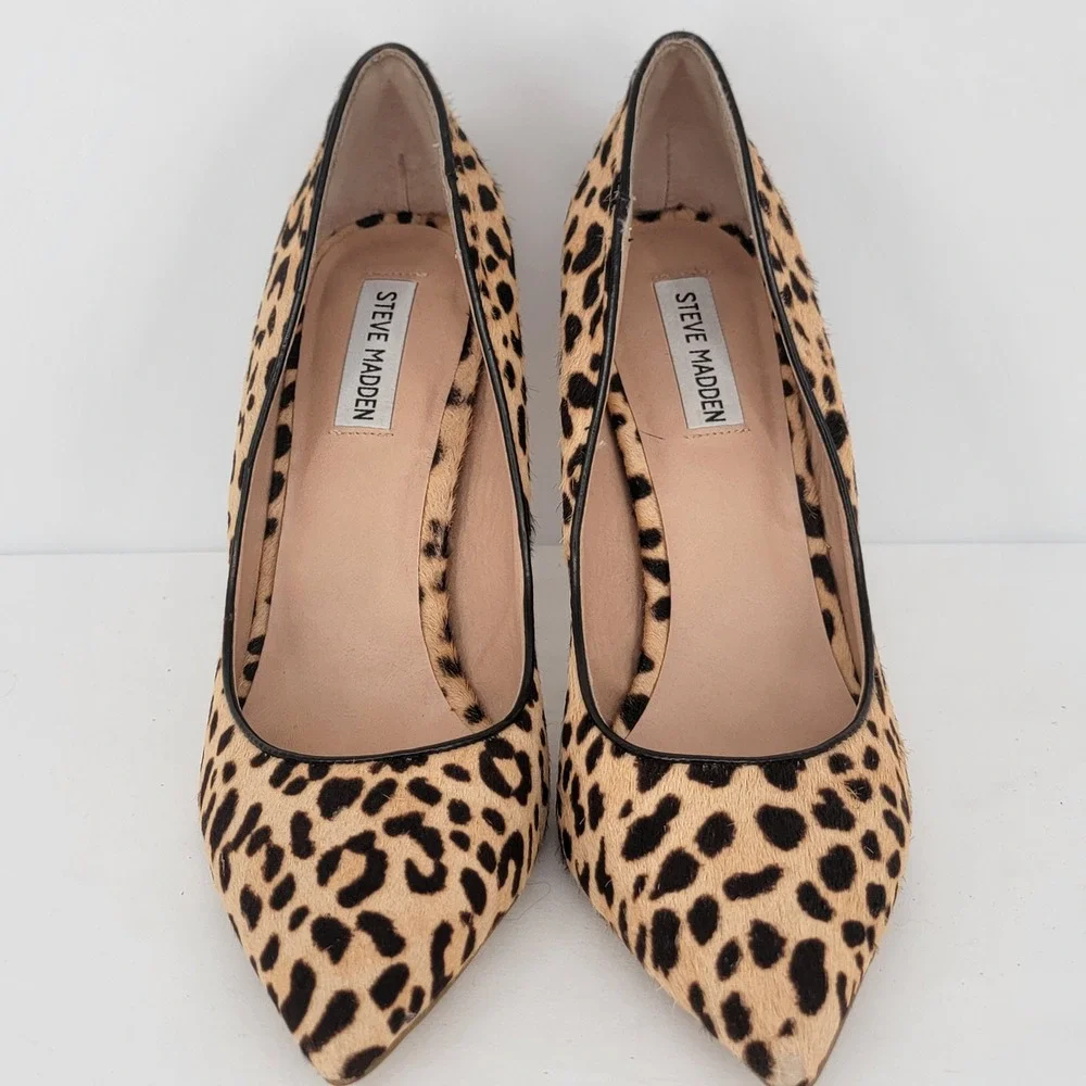 Steve Madden Leopard Print Calf Hair Pointed Toe Stiletto Pumps Heels Size 11